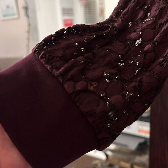 Maeve by Anthropologie Women’s Size Large Pullover Sweater Top Plum Maroon Lace - Picture 6 of 8